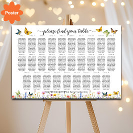 Wildblommor Butterflies 29 Bord Bröllop Seating Poster