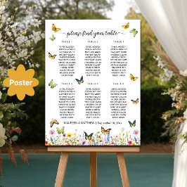 Wildblommor Butterflies 6 Bord Bröllop Sittande Poster