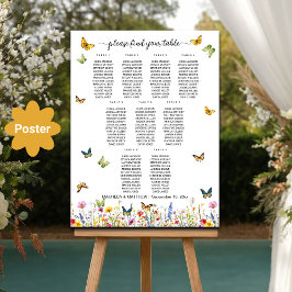 Wildblommor Butterflies 9 Bord Bröllop Seating Poster