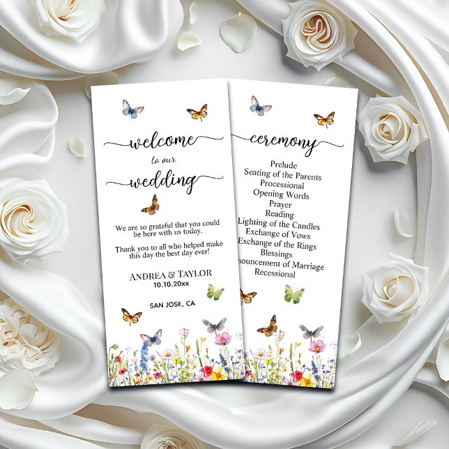 Wildblommor Butterflies Bröllop Ceremony-programme (Skapare uppladdad)