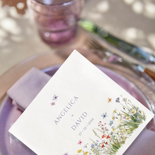 Wildblommor Butterflies Bröllop Napkin Pappersservett (Skapare uppladdad)