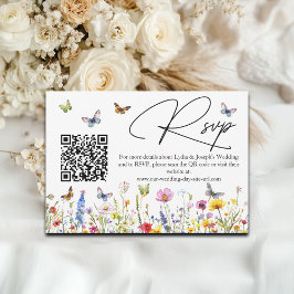 Wildblommor Butterflies Bröllop QR Code OSA kort
