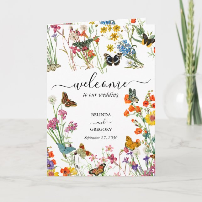 Wildblommor Butterflies Bröllop serviceorder Program (Framsida)