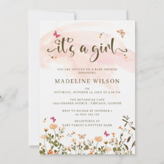 Wildblommor & Butterflies | Elegant Baby Shower Inbjudningar