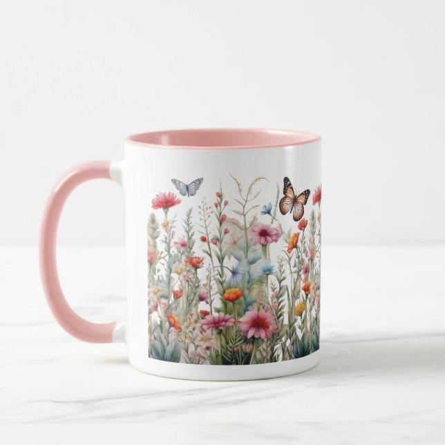 Wildblommor Butterflies Fält Flowers Coffee Tea Mugg (Vänster)