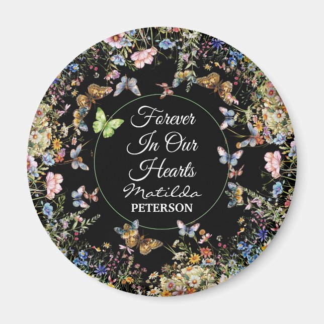 Wildblommor Butterflies Greenery Funeral Magnet (Framsidan)