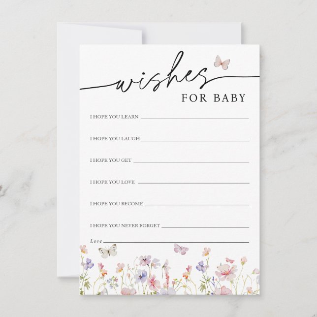 Wildblommor Butterflies Önskemål för Baby Card Inbjudningar (Framsida)