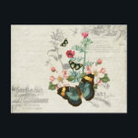 Wildblommor Butterflies Vintage Ephemera Vykort<br><div class="desc">Vintage Butterflies Wildblommor Ephemera-design. Med fjärilar,  vilda blommor och drakflugor över en vintage papper.  Färg är ljust och upplyftande!</div>