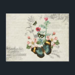 Wildblommor Butterflies Vintage Ephemera Vykort<br><div class="desc">Vintage Butterflies Wildblommor Ephemera-design. Med fjärilar,  vilda blommor och drakflugor över en vintage papper.  Färg är ljust och upplyftande!</div>