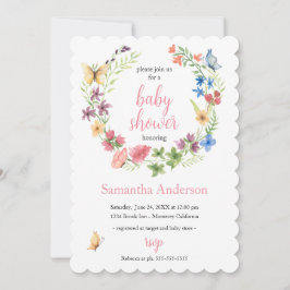 Wildblommor Butterflies Watercolor Baby Shower Inbjudningar