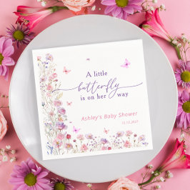 Wildblommor Butterfly Lila Rosa Girl Baby Shower Pappersservett