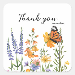 Wildblommor Butterfly Tack, Sticker Fyrkantigt Klistermärke