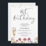 Wildblommor Champagne Glass 21:a födelsedagen Inbjudningar<br><div class="desc">Jokblommor och champagneglas 21:a födelsedagarinbjudan Wildblommor tog 21:a födelsedag med ett vackert glas med flera färgader av jaktblommor,  arrangemangt och högt glas av guld färgad. Denna moderna 21:a födelsedagsinbjudan till vildblomman innehåller också en underbar modern bildrubrik för kalligrafi och några faux guld glitter punkter.</div>