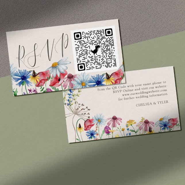 Wildblommor Charm Online OSA QR-kod Bröllop Tilläggskort (QR Code RSVP Card - Upload the QR code which links to your wedding website)