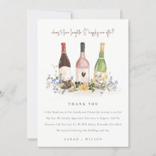 Wildblommor Cheers till Kärlek Vin Flaskor Bröllop Tack Kort
