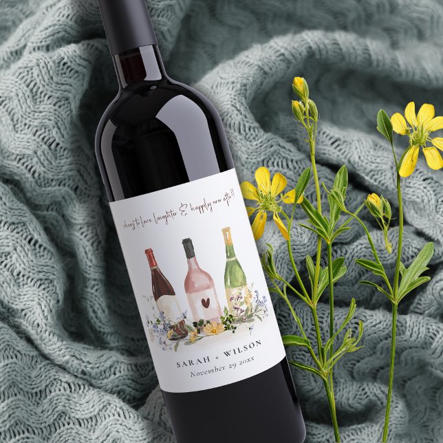 Wildblommor Cheers till Kärlek Vin Flaskor Bröllop Vinflaska Etikett (Skapare uppladdad)