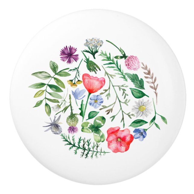 Wildblommor Colorful Round Knob Knopp (Framsidan)