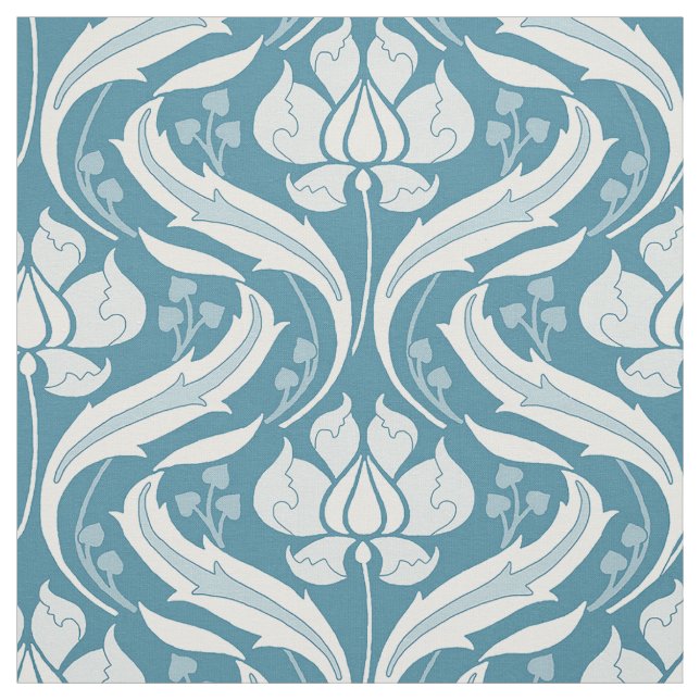 Wildblommor Damask Peacock Blue Tyg (Provkarta)