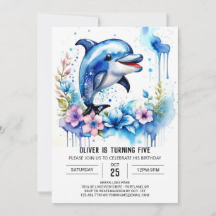 Wildblommor Dolphin Magic Birthday Inbjudningar