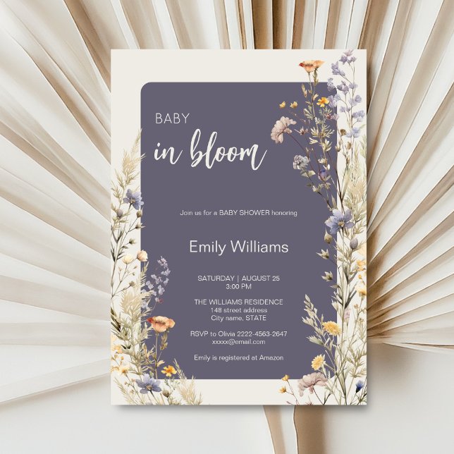 Wildblommor elegant boho babydusch inbjudningar (A little wildflower elegant rustic boho watercolor baby shower invitation, baby in bloom)