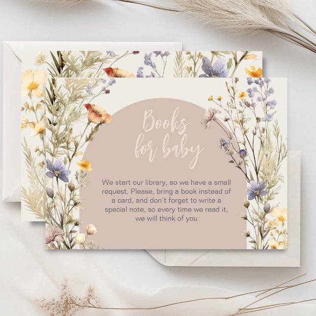 Wildblommor elegant boho babydusch tilläggskort (Little wildflower baby shower invitation rustic boho watercolor botanical meadow, baby in bloom)