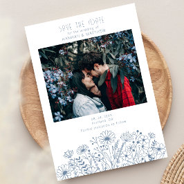 Wildblommor Elegant Boho Dusty Blue Photo Bröllop Spara Datumet