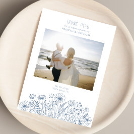 Wildblommor Elegant Boho Dusty Blue Photo Bröllop Tack Kort