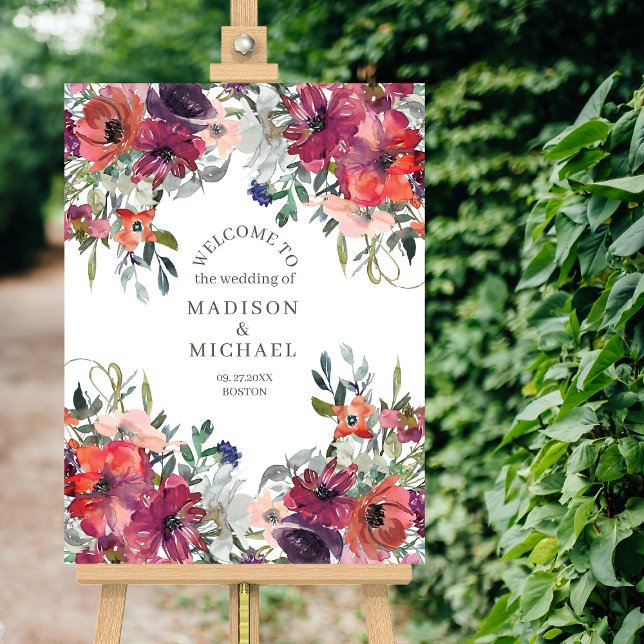 Wildblommor Elegant Boho Fall Wedding Välkommen Poster (Skapare uppladdad)