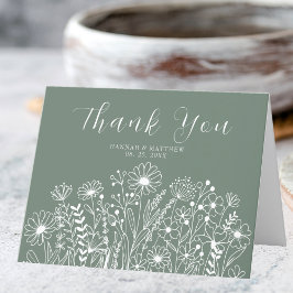 Wildblommor Elegant Boho Sage Grönt Bröllop Tack Kort