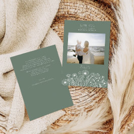 Wildblommor Elegant Boho Sage Grönt Photo Bröllop Tack Kort