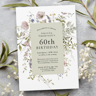 Wildblommor Elegant Botanical 60 Birtday Inbjudningar