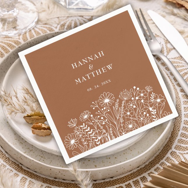 Wildblommor Elegant Burnt Orange Fall Wedding Pappersservett (Skapare uppladdad)