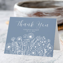 Wildblommor Elegant Dusty Blue Boho Bröllop Tack Kort