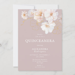 Wildblommor Elegant Dusty Rosa Quinceanera Inbjudningar