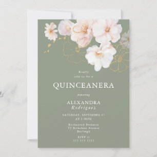  Wildblommor Elegant Sage Quinceanera Inbjudningar
