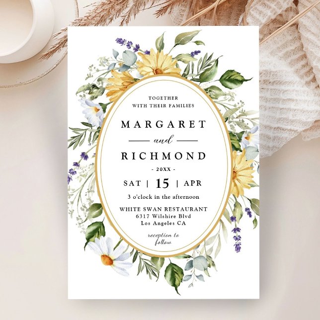 Wildblommor Elegant Vintage Blommigt Bröllop Inbjudningar (Skapare uppladdad)