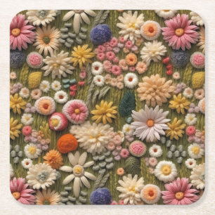Wildblommor Embroidery Underlägg Papper Kvadrat