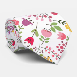 Wildblommor Färgfull Blommigt Design på vitt Slips