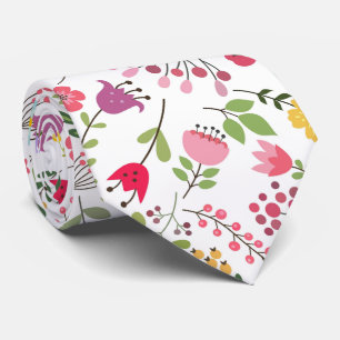 Wildblommor Färgfull Blommigt Design på vitt Slips
