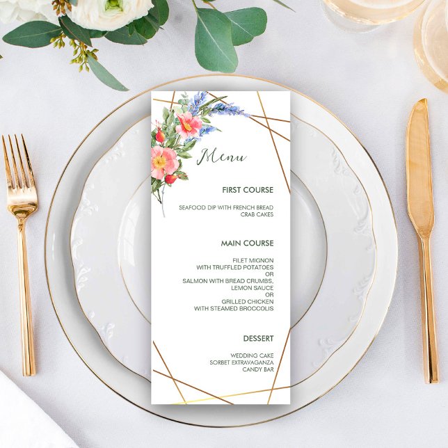 Wildblommor Faux Gold Foil Geometric Ram Rustic Meny (Skapare uppladdad)