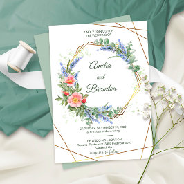 Wildblommor Faux Gold Foil Ram Rustic Bröllop Inbjudningar