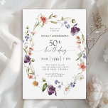 Wildblommor Feminine-Blommigt 50:e Födelsedagsfest Inbjudningar<br><div class="desc">Fira en 50-årsdag i underbar feminin stil med denna moderna blommigt vilda blommor födelsedagsfest inbjudan. En vacker vattenfärgad, målad andedräkt av blandade vilda blommor i nyanser av rosa, lila, persika, blått och vitt med spridd grön vind får den här inbjudan att dyka upp med stil. Anpassa textmallen med informationen från...</div>