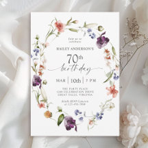 Wildblommor Feminine-Blommigt 70:e Födelsedagsfest