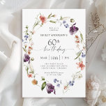 Wildblommor Feminins Blommigt 60:e Födelsedagsfest Inbjudningar<br><div class="desc">Fira en 60-årsdag i underbar feminin stil med denna moderna blommigt vilda blommor födelsedagsfest inbjudan. En vacker vattenfärgad, målad andedräkt av blandade vilda blommor i nyanser av rosa, lila, persika, blått och vitt med spridd grön vind får den här inbjudan att dyka upp med stil. Anpassa textmallen med informationen från...</div>