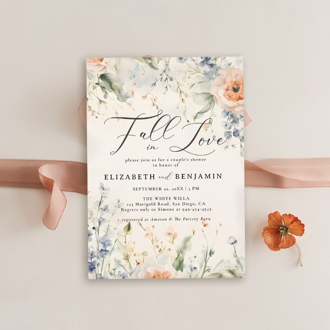 Wildblommor Fête Romantic Fall Couple Shower Inbjudningar (fall bridal shower couples invitation coed jack jill wildflowers garden romantic watercolor)