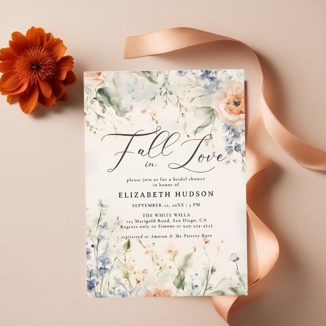 Wildblommor Fête Romantic Fall Möhippa Inbjudningar (fall bridal shower invitations wildflowers garden romantic watercolor elegant casual chic)