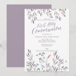 Wildblommor First Heliga Communion Inbjudningar