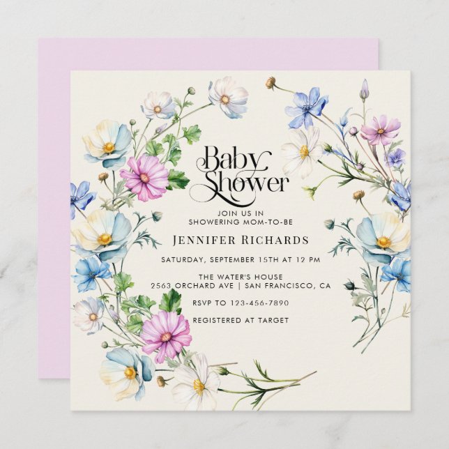 Wildblommor Flower Anemone Garden Baby Shower Inbjudningar (Fram/baksida)