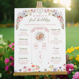 Wildblommor Första året Birthday Baby Milestone Poster