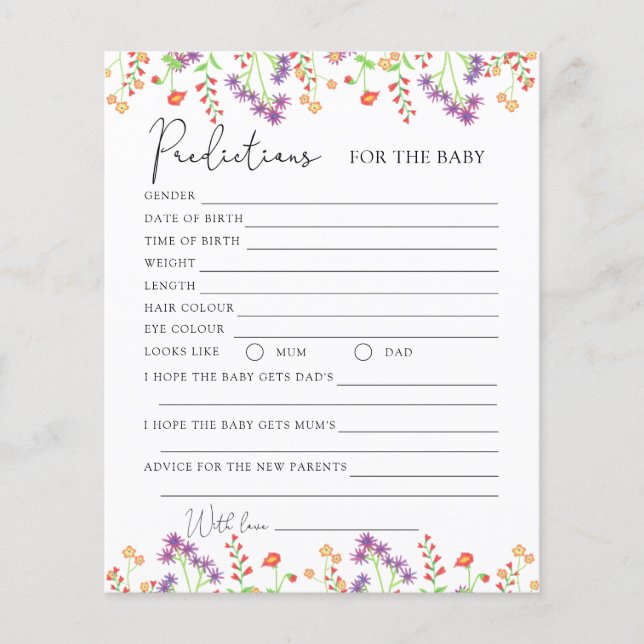 Wildblommor-förutsägelser för baby (Framsida)